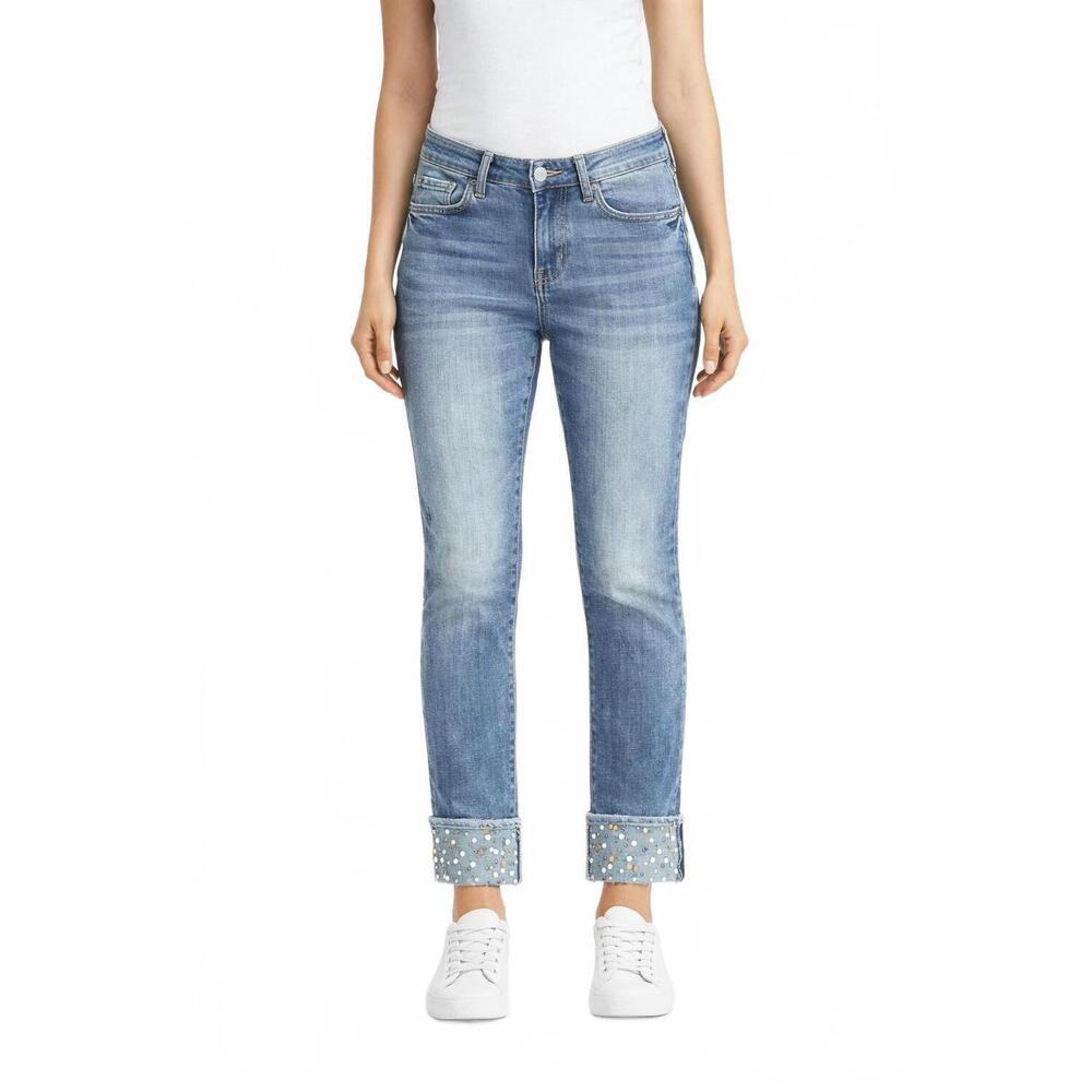 NEW COCO + CARMEN omg boyfriend capri with studded bottom in blue
